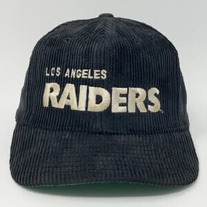 Vintage 90s Los Angeles Raiders Hat Baseball Cap Las Vegas Corduroy Script Black